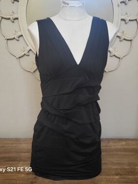 Classic Black V-Neck Ruched Mini Dress